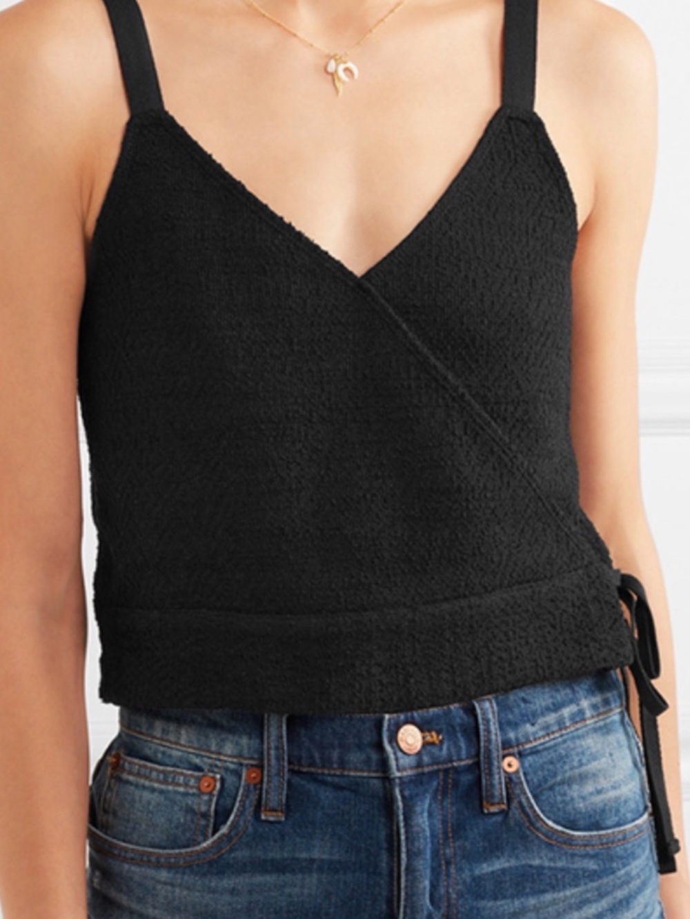 Madewell Black Faux Wrap-Front Camisole Crop Top XXS